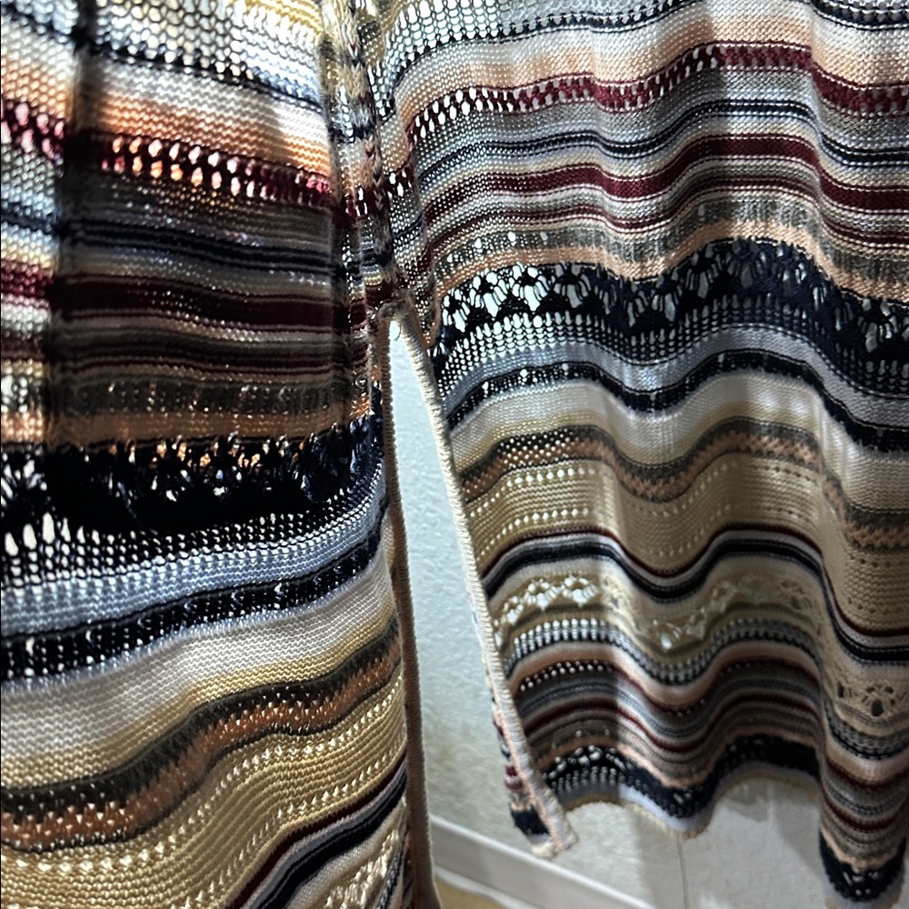 Democracy Women Multicolor Cochet Stripe Long Cardigan pocket Sweater Size L - Picture 6 of 10